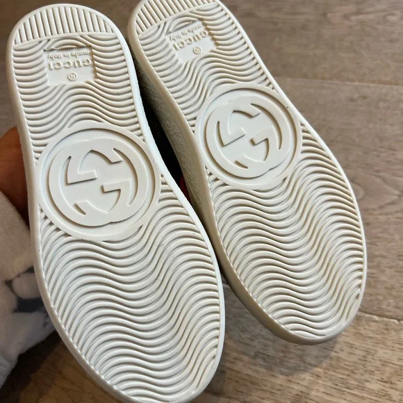 New Gucci velvet bow cream leather sneakers